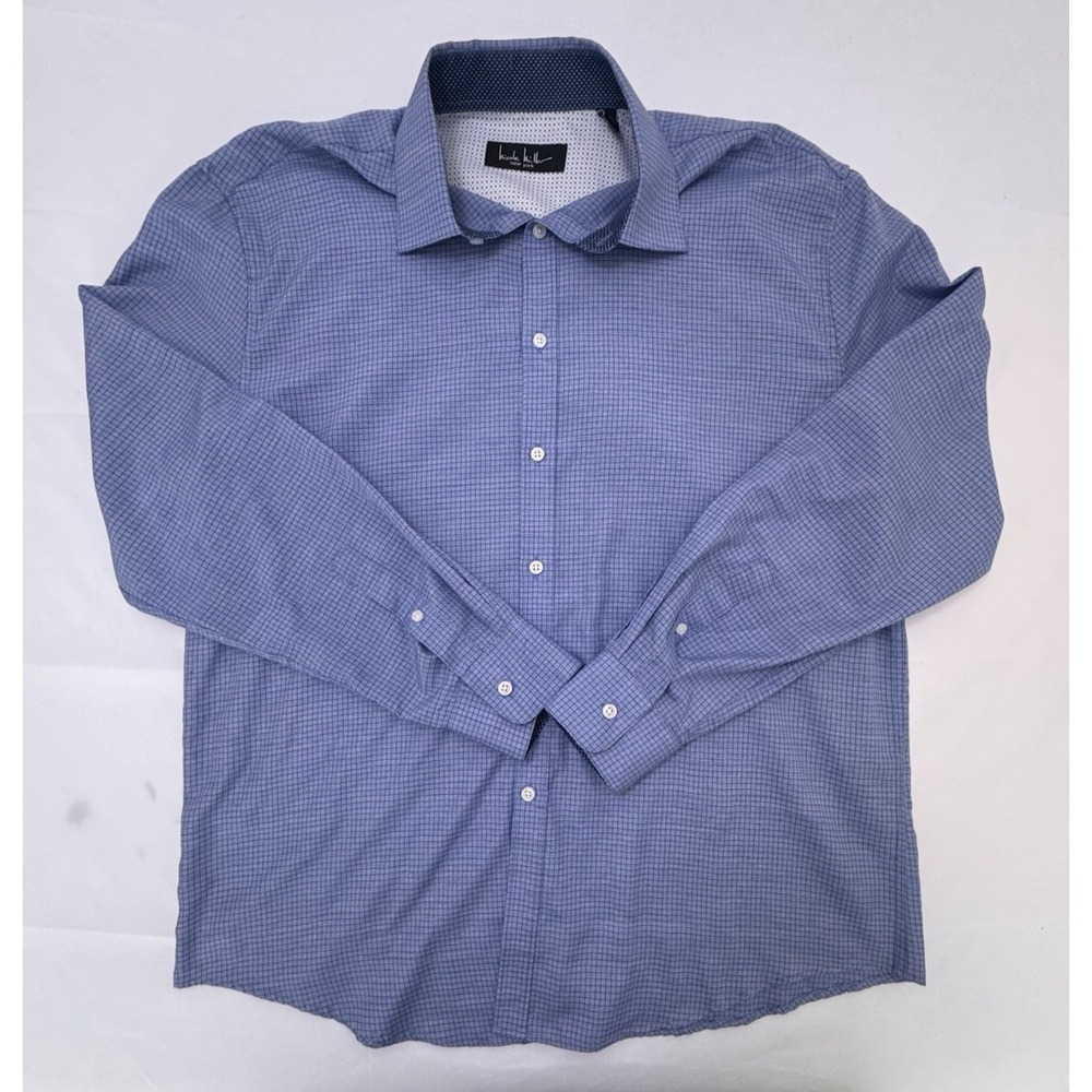 Nicole Miller New York Long Sleeve Button Shirt  16-16 1/2. Large Blue Checkered